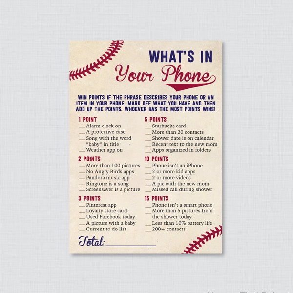 Baseball Baby Shower What's in Your Phone Game - Printable Phone Raid Game - Vintage Baseball Themed What's in Your Phone Game - 0027