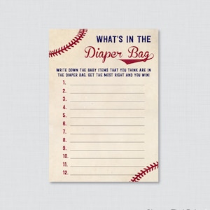Baseball Baby Shower Windeltasche Spiel - Raten Sie, was in der Windeltasche Spiel - druckbare Sofort-Download - Baseball Themen-Dusche-Spiel - 0027