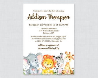 Safari Baby Shower Invitation Printable or Printed - Gender Neutral Safari Baby Shower Invites - Boy or Girl Safari Animals Invite - 0060