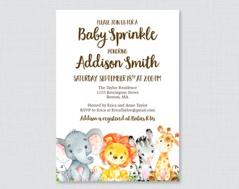 Safari Baby Sprinkle Invitation Printable or Printed - Safari Theme Baby Sprinkle Invites, Zoo Animals Baby Sprinkle Invites 0060