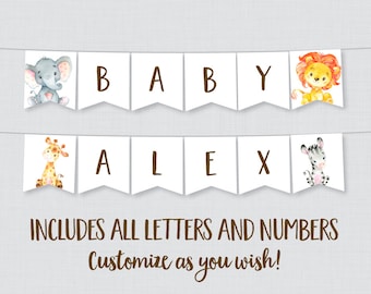Printable Safari Theme Baby Shower Banner - Safari Animal Baby Shower Decoration, DIY Banner Printable with ALL Letters And Numbers - 0060