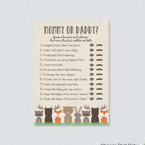 Woodland Mommy oder Daddy Baby Shower Quiz - Baby Shower Er sagte, sie sagte Spiel - Woodland Themed Baby Shower Phrases Quiz-Spiel - 0010