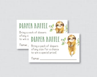 Sloth Baby Shower Diaper Raffle Tickets and Diaper Raffle Sign - Printable Sloth Themed Diaper Raffle Cards and Sign - Sloth Insert 0076