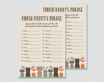Woodland Baby Shower Finish Mommy's Phrase Printable - Woodland Animal Finish Mommy's AND Daddy's Phrase - Instant Download - Fox Bear 0010