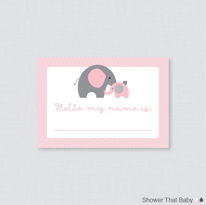 printable elephant name tag stickers pink elephant themed etsy