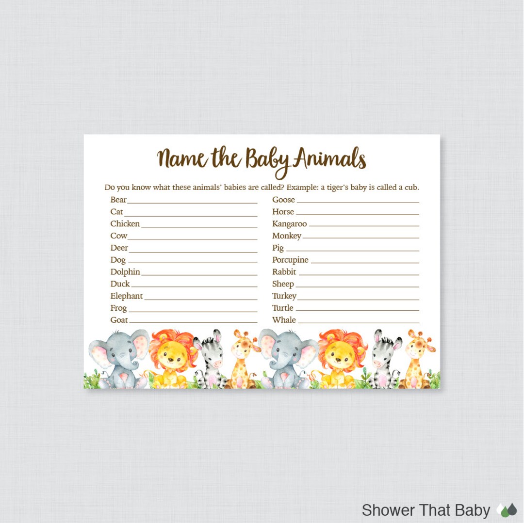 Safari Baby Animal Name Game Baby Shower Baby Animal Name - Etsy New Zealand
