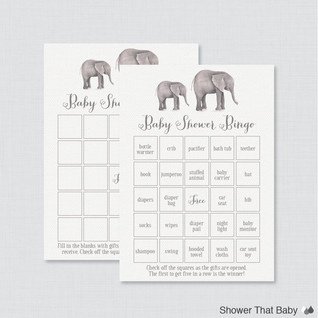 Elephant Baby Shower Bingo Cards Printable Blank Bingo Cards Etsy