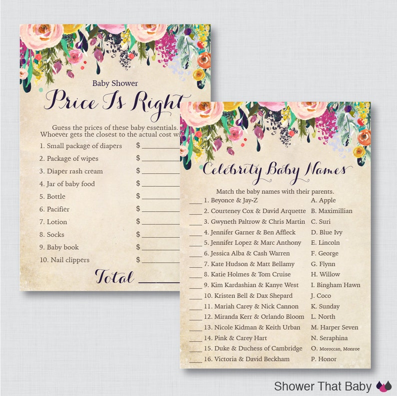 Floral Baby Shower Games Package Seven Printable Games: Bingo, Price is Right, Purse Game, Nursery Rhyme Shabby Chic Flower Baby 0025-A image 4