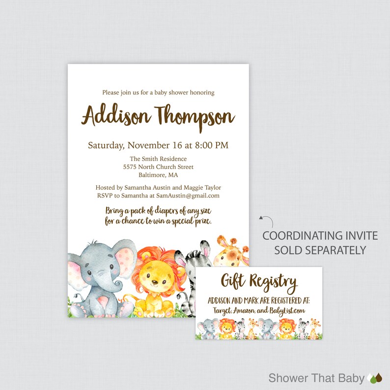 Printable or Printed Safari Registry Inserts Safari Animal | Etsy