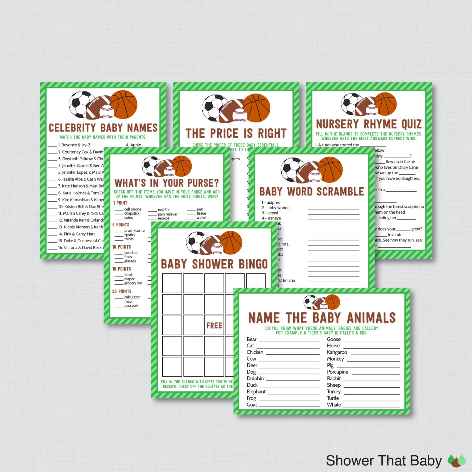 Sports Themed Baby Shower Games Package With Seven Printable - Etsy Israel