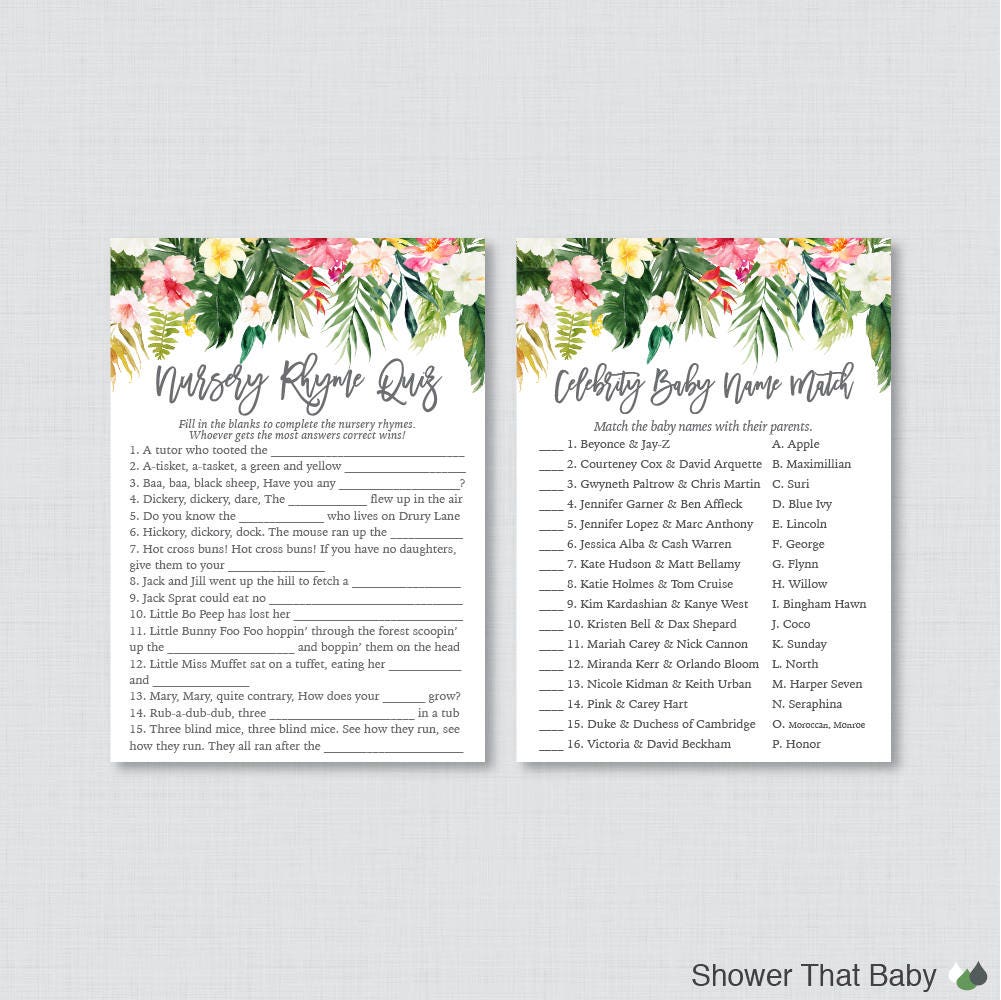 Tropical Baby Shower Games Package Seven Printable Games Etsy