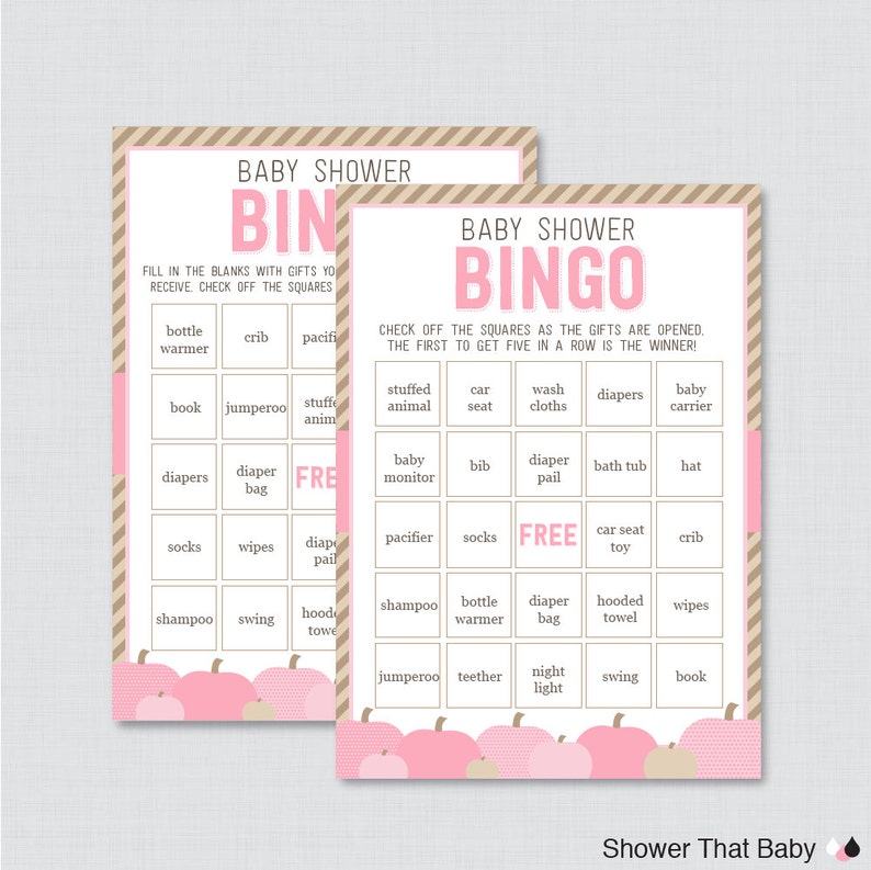 Pink Pumpkin Baby Shower Bingo Cards Printable Blank Bingo | Etsy