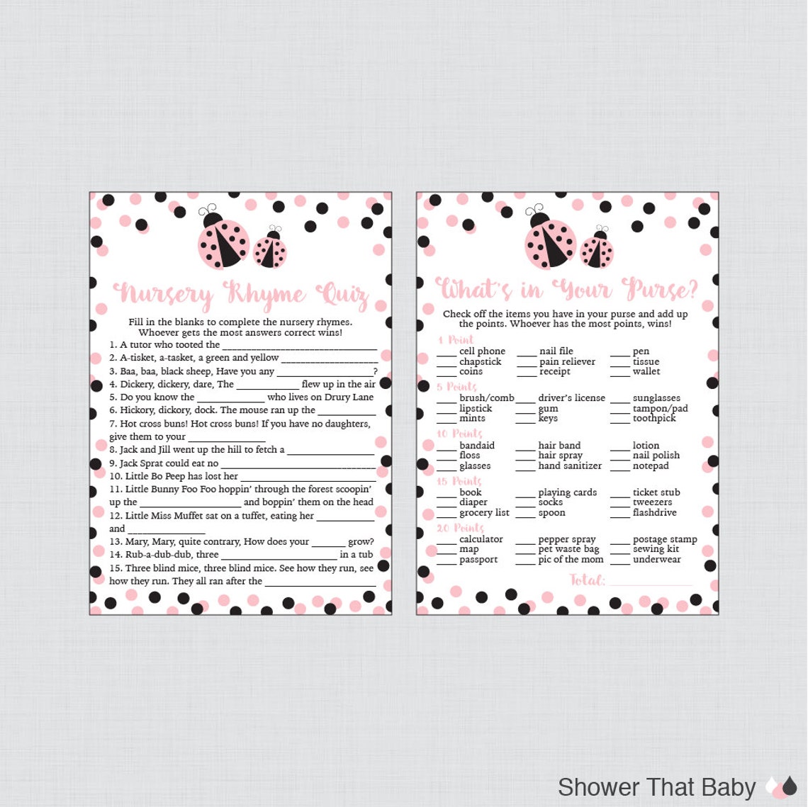 Ladybug Baby Shower Games Package Seven Printable Games: - Etsy