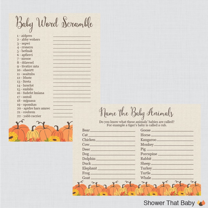 Pumpkin Baby Shower Games Package Seven Printable Games: Bingo, Price is Right, Purse Game, Nursery Rhyme Little Pumpkin Fall Baby 0032 image 5