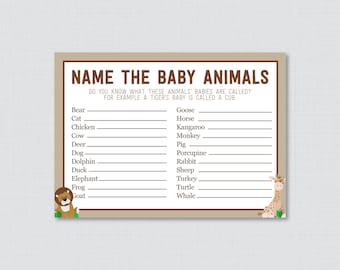 Baby Animals Name Game Safari Baby Shower Printable - Instant Download - Safari Baby Shower Game, Giraffe, Lion - Safari