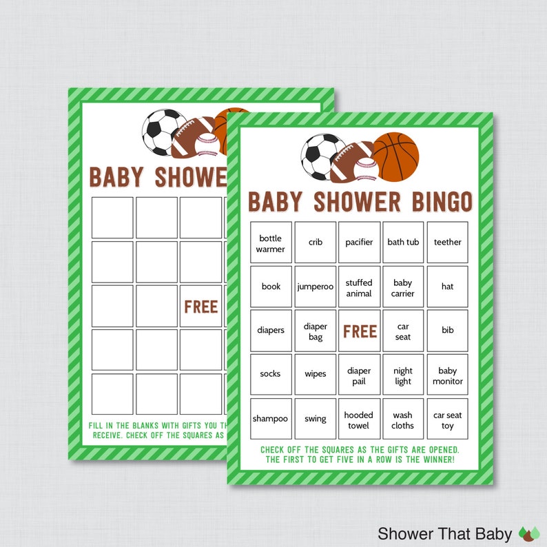 Sports Themed Baby Shower Games Package With Seven Printable Etsy