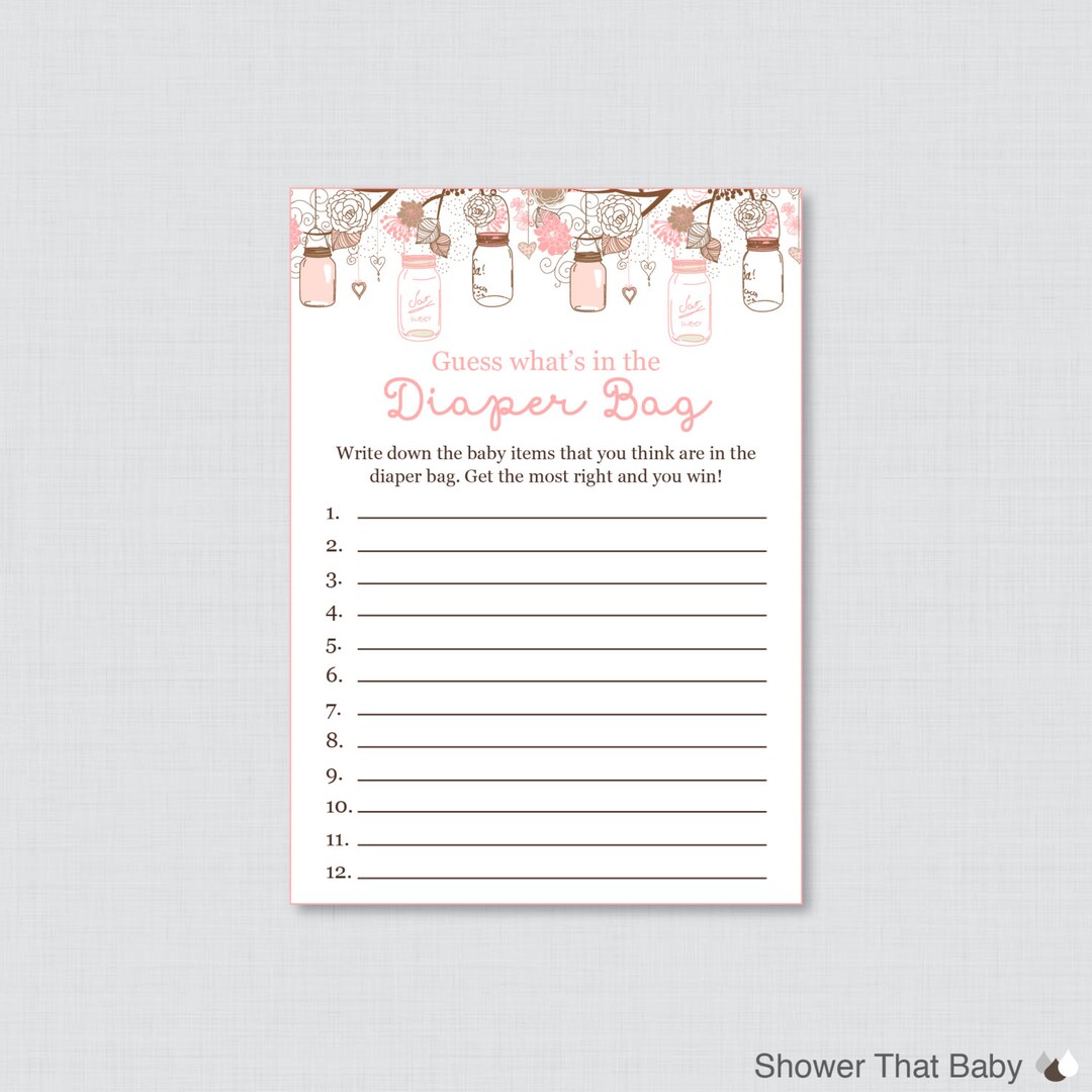 Baby Shower Diaper Bag Game Printable Guess What's in the - Etsy