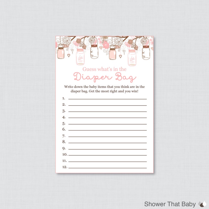 Baby Shower Diaper Bag Game Printable Guess What's in the Etsy