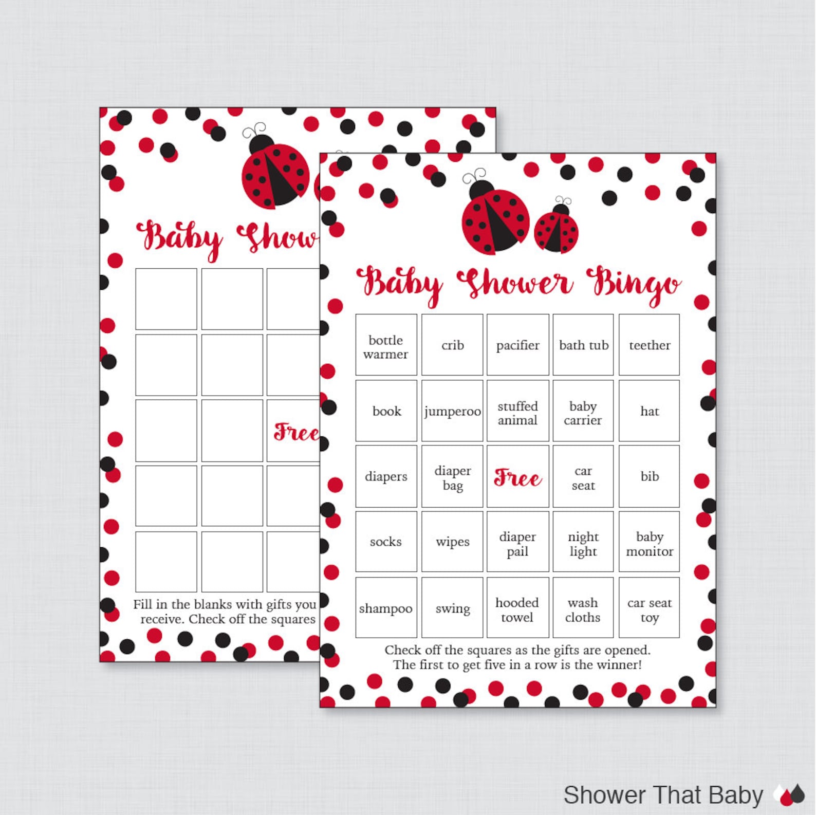 Ladybug Baby Shower Games Package Seven Printable Games: - Etsy