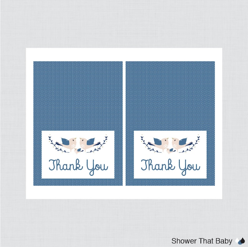 Birdie Thank You Card Navy Blue Bird Baby Shower Thank You Card Printable Bird Thank You Card 0037-B Printable Instant Download