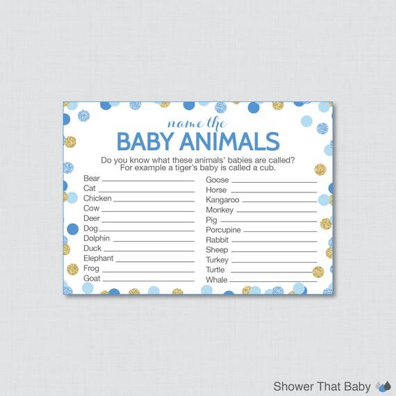 Printable Baby Animals Name Game for Baby Shower in Blue and | Etsy