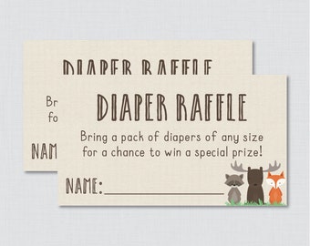 Woodland Baby Shower Diaper Raffle Ticket Cards and Diaper Raffle Sign Printable Instant Download - Woodland Diaper Raffle - 0010