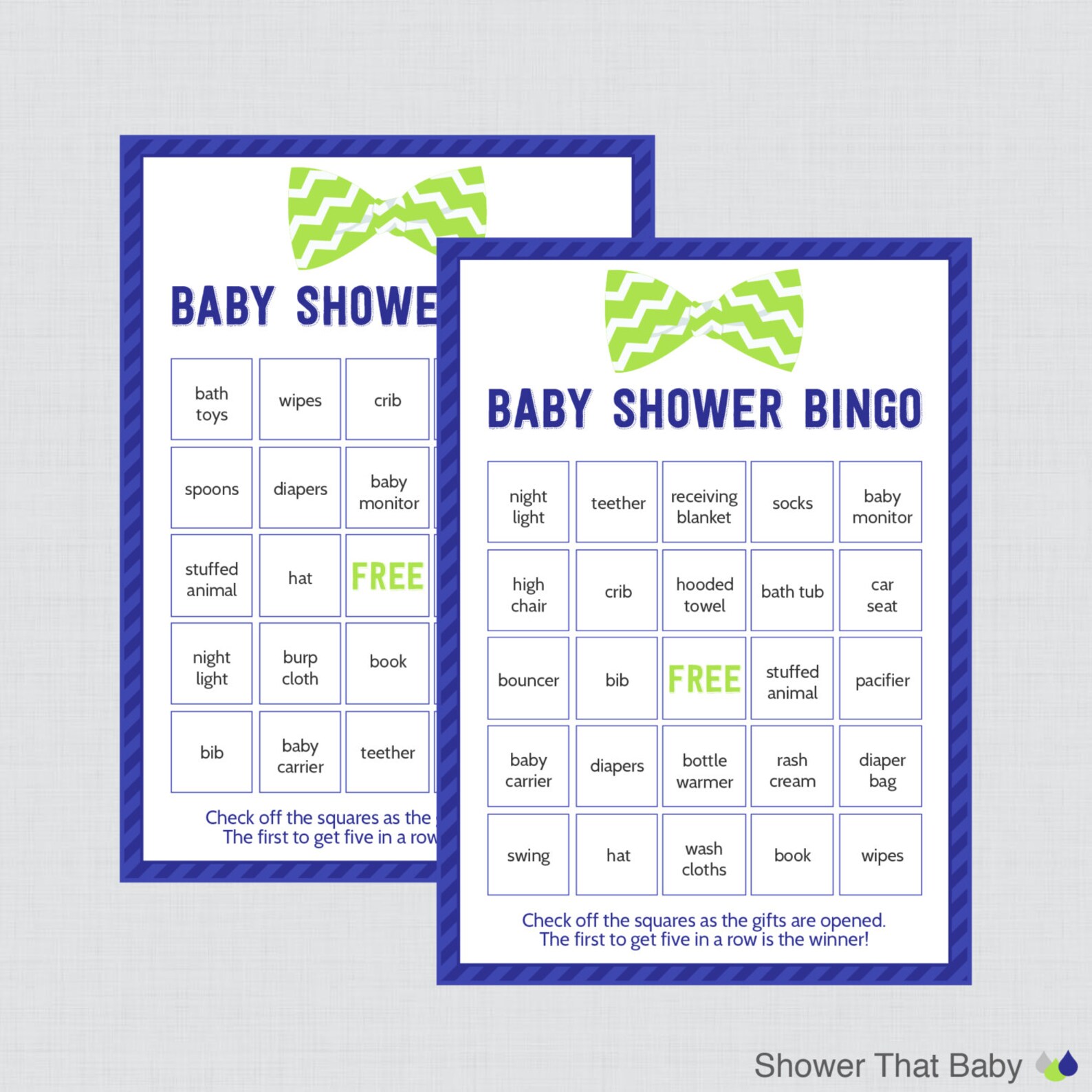Bow Tie Baby Shower Bingo Cards Printable Prefilled Bingo Etsy