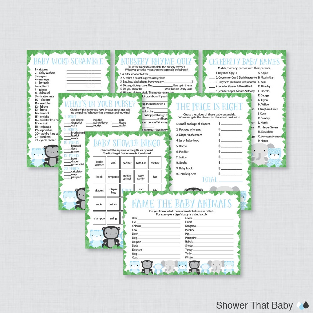 Jungle Theme Baby Shower Games Package Seven Printable - Etsy