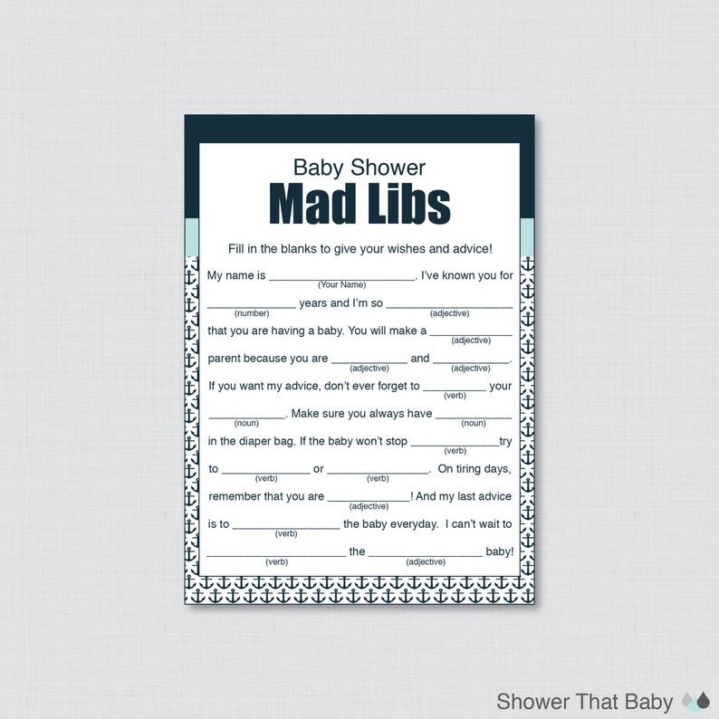 Nautical Cheap super special price Don't miss the campaign Baby Shower Mad Libs Advice - Printable Car