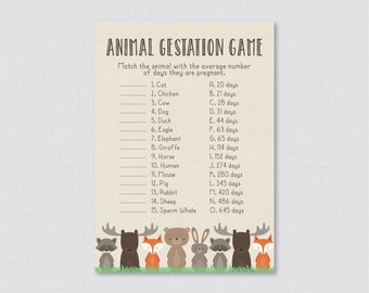 Woodland Baby Shower Animal Gestation Game - Printable Animal Pregnancy Game - Woodland Baby Animals Match Game -  Woodland Shower Game 0010