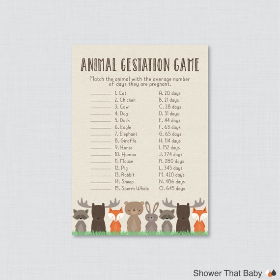 Woodland Baby Shower Animal Gestation Game - Printable Animal Pregnancy Game - Woodland Baby Animals Match Game -  Woodland Shower Game 0010