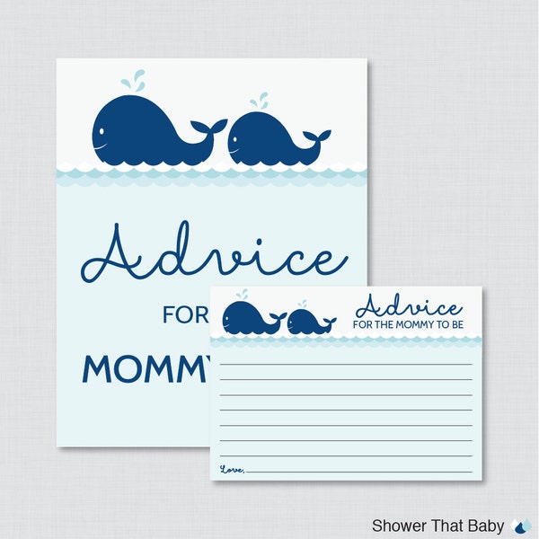 Whale Baby Shower Advice for Mommy to Be Cards and Sign - Printable Baby Shower Advice for Mom, Advice for Parents to Be - Nautical 0033-N