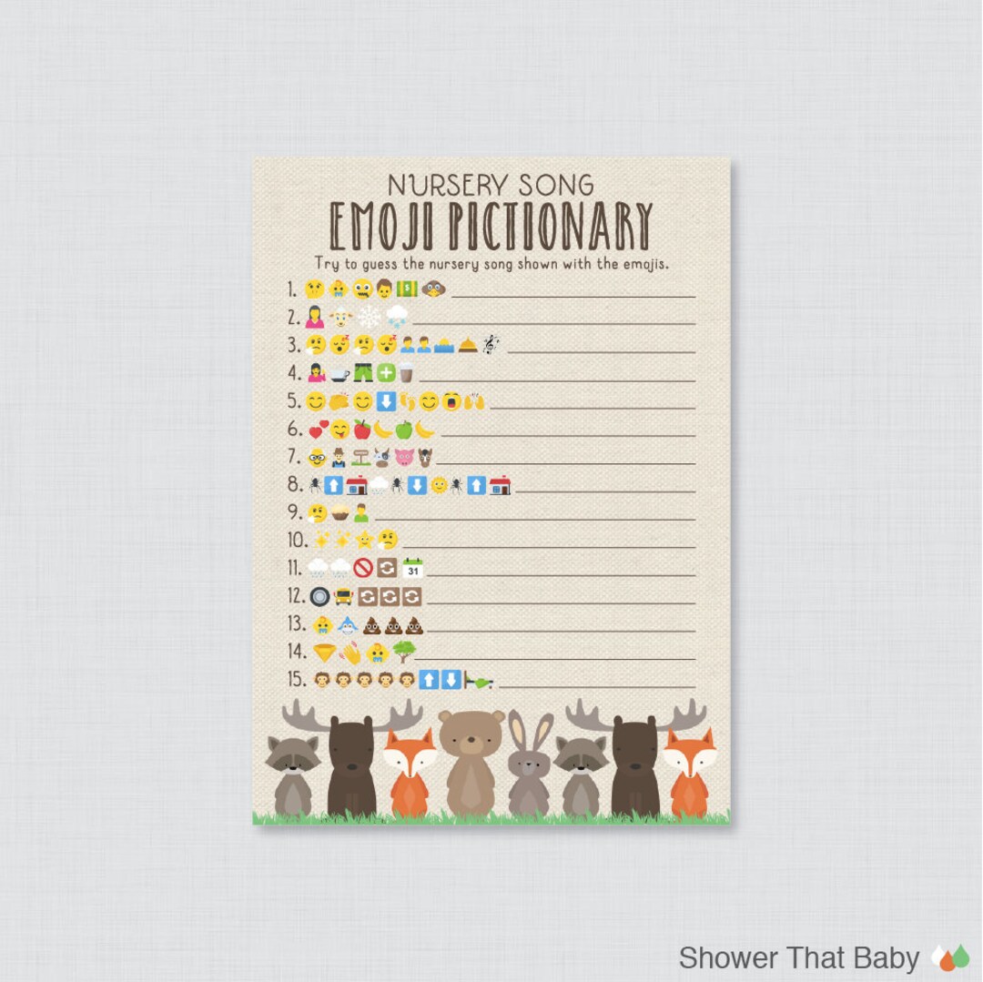 Woodland Baby Shower Emoji Game Printable Woodland Animal - Etsy Australia Woodland Baby Shower Emoji Game Printable Woodland Animal - Etsy Australia