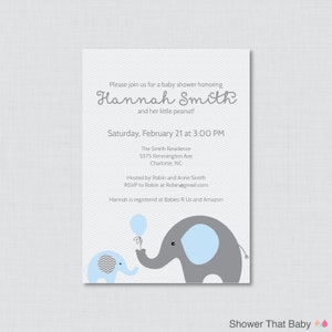 Elephant Baby Shower Invitation Printable or Printed Invite - Elephant Baby Shower Invites in Blue and Gray and Chevron Baby Boy - 0024-B