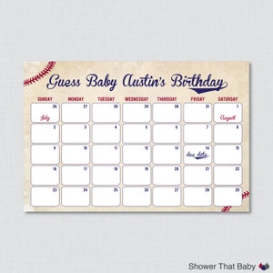 Baseball Baby Shower Birthday Predictions - Printable Baby Shower Due Date Calendar & Birthday Guess - Vintage Baseball Baby Predict - 0027