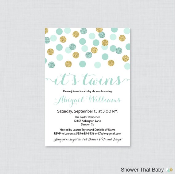 Twins Baby Shower Invitation Printable or Printed Mint Twins | Etsy