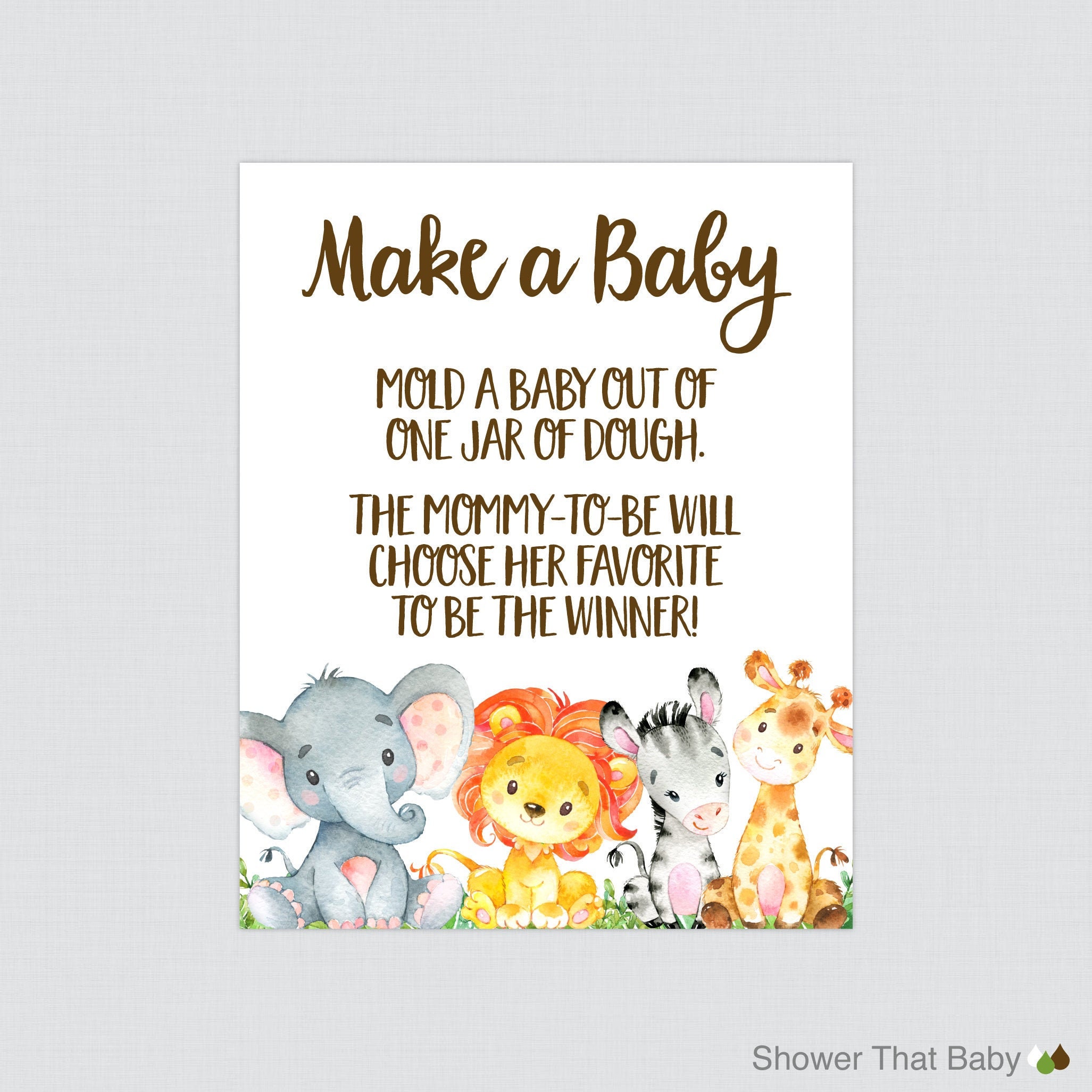 Safari Baby Shower Play Doh Baby Game Sign Printable - Etsy