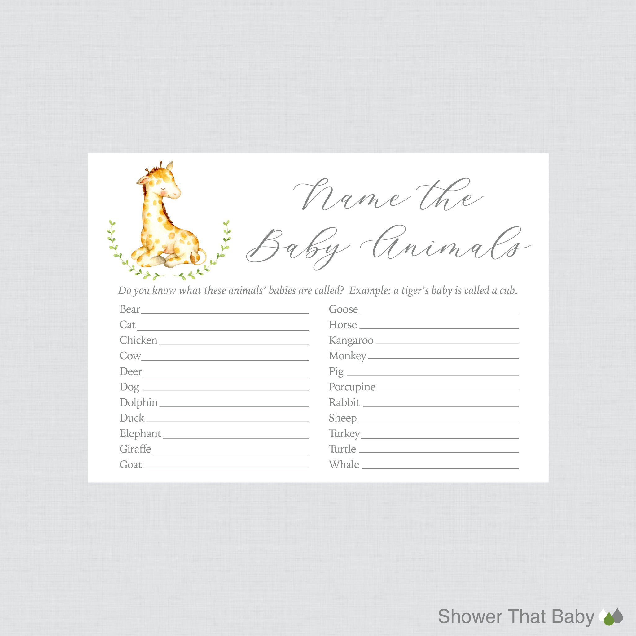 Watercolor Giraffe Baby Animal Name Game Giraffe Themed Baby - Etsy Australia Watercolor Giraffe Baby Animal Name Game Giraffe Themed Baby - Etsy Australia