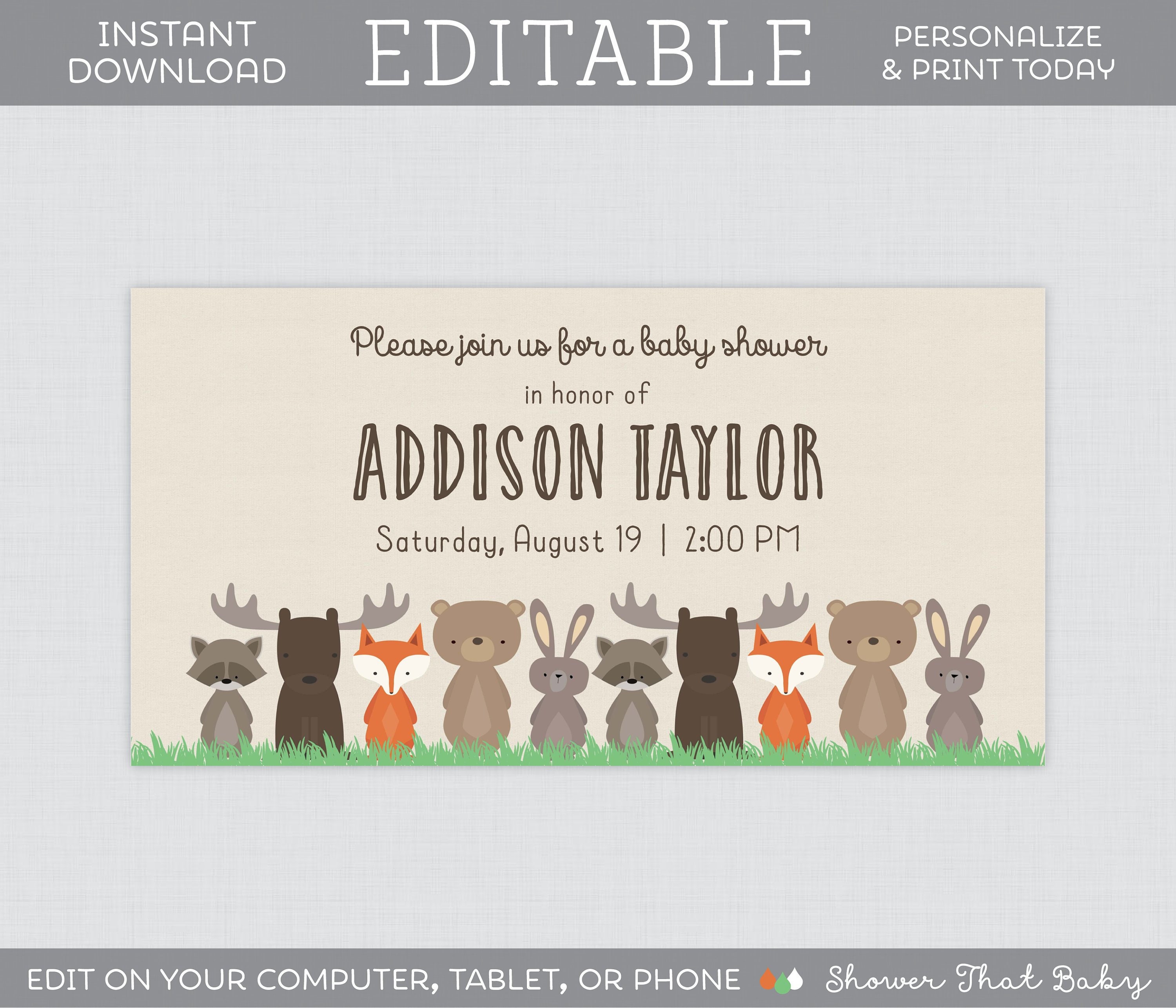 EDITABLE Baby Shower Facebook Event Cover Photo Woodland Etsy Ireland