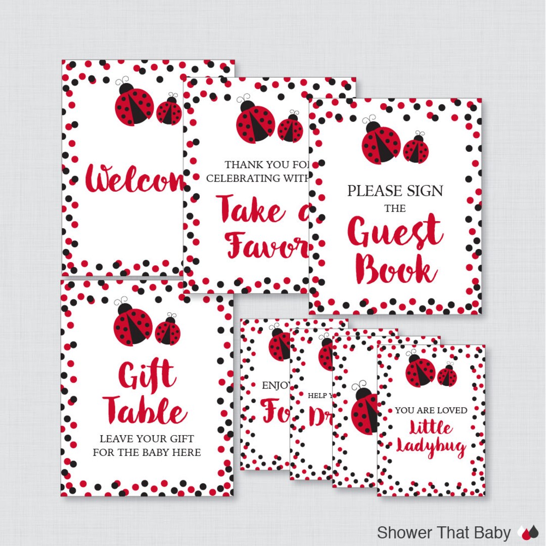 Printable Ladybug Baby Shower Table Signs EIGHT Signs Welcome Sign ...