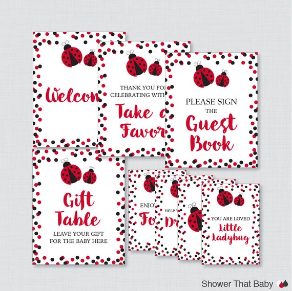 Printable Ladybug Baby Shower Table Signs Eight Signs Etsy