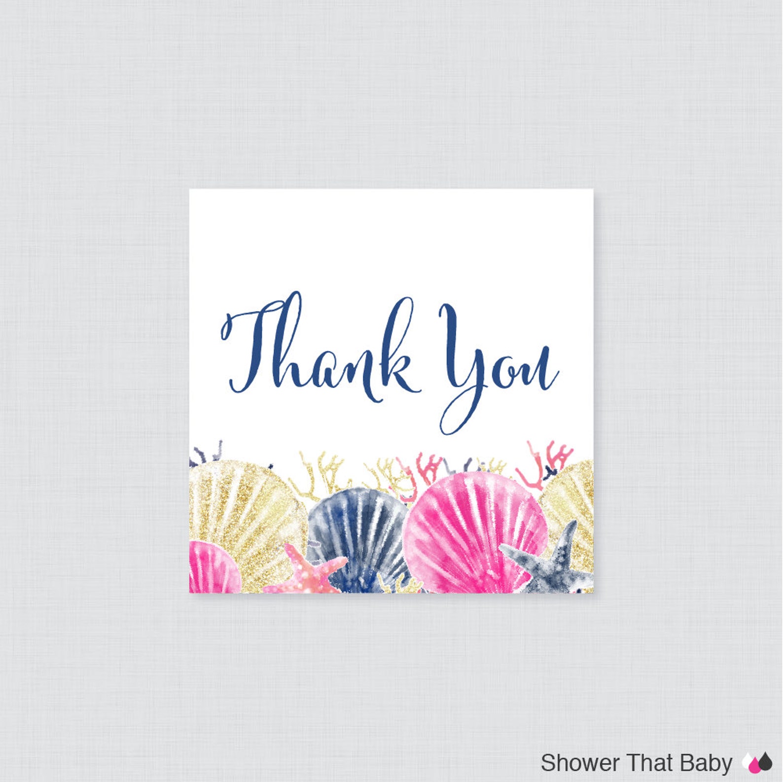 Printable Beach Themed Baby Shower Favor Tags Pink and Navy Etsy