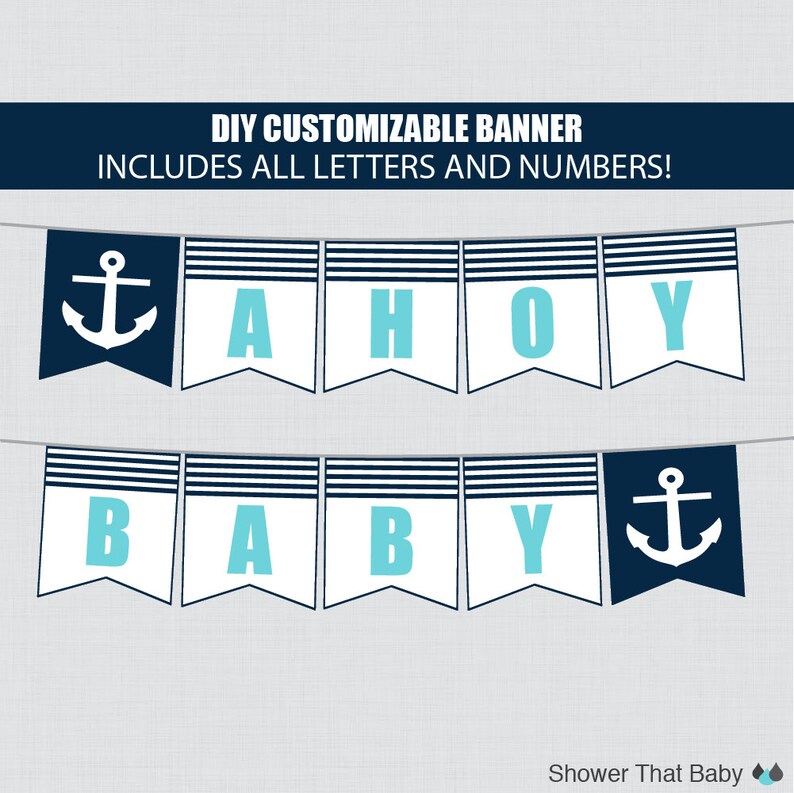 Printable Nautical Baby Shower Banner Customizable DIY | Etsy