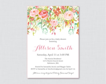 Floral Baby Shower Printable or Printed Invitation - Pink and Gold Flower Baby Shower Invites, Shabby Chic Baby Shower Invite Baby Girl 0041