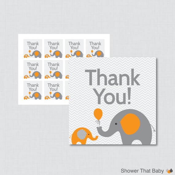 Printable Elephant Baby Shower Favor Tags in Orange and Gray | Etsy