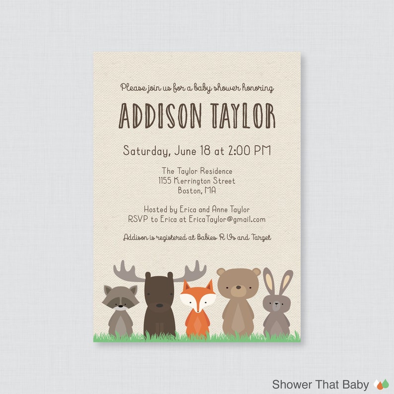 Woodland Baby Shower Invitation Printable OR Printed Etsy