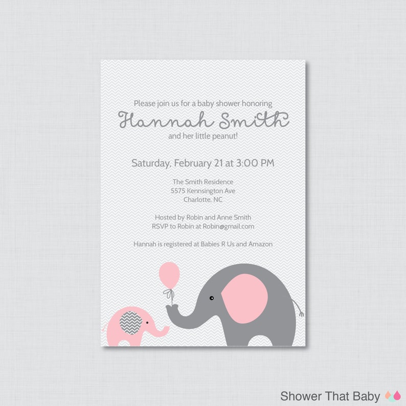 Elephant Baby Shower Invitation Printable OR Printed Invite Etsy