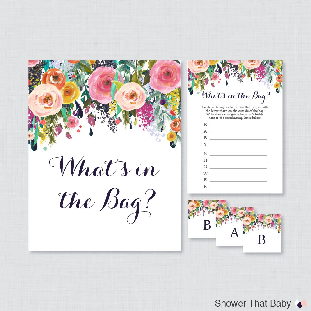 Floral Baby Shower Bags Game Printable Guess What's in Etsy