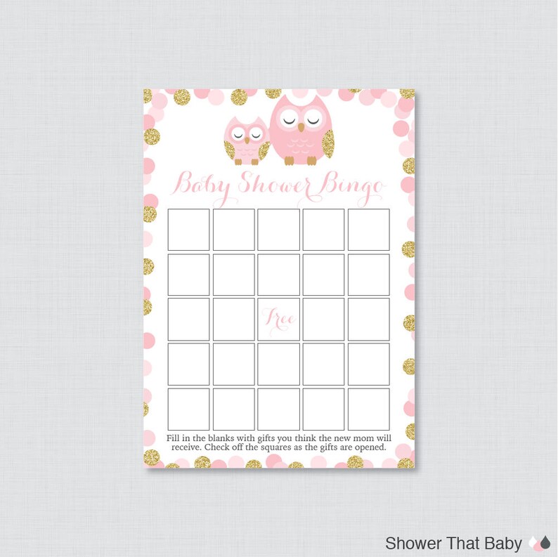 Pink and Gold Owl Baby Shower Bingo Cards Printable Blank - Etsy