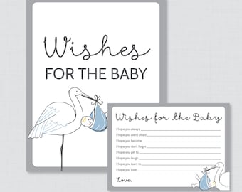 Stork Baby Shower Wishes for Baby Activity Printable Stork Well Wishes for Baby - Instant Download - Blue and Gray Boy Baby Shower -0003
